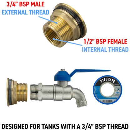 Water Butt Brass Kit 3/4" with Simple Lever Tap and Drill Bit