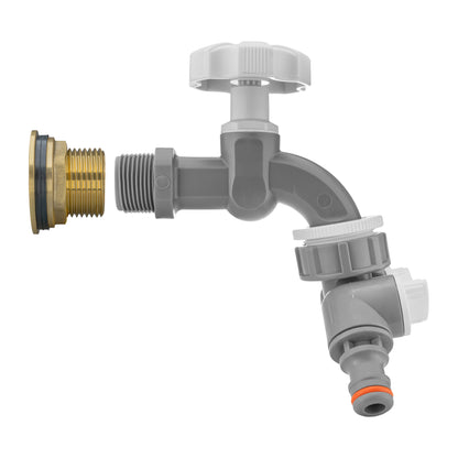 Water Butt Brass Kit 3/4" with Grey Dial Tap + Two-Way Splitter and Drill Bit