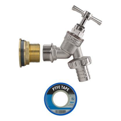 Water Butt Brass Kit 3/4" with Nickel Plated Brass Barbed Tap