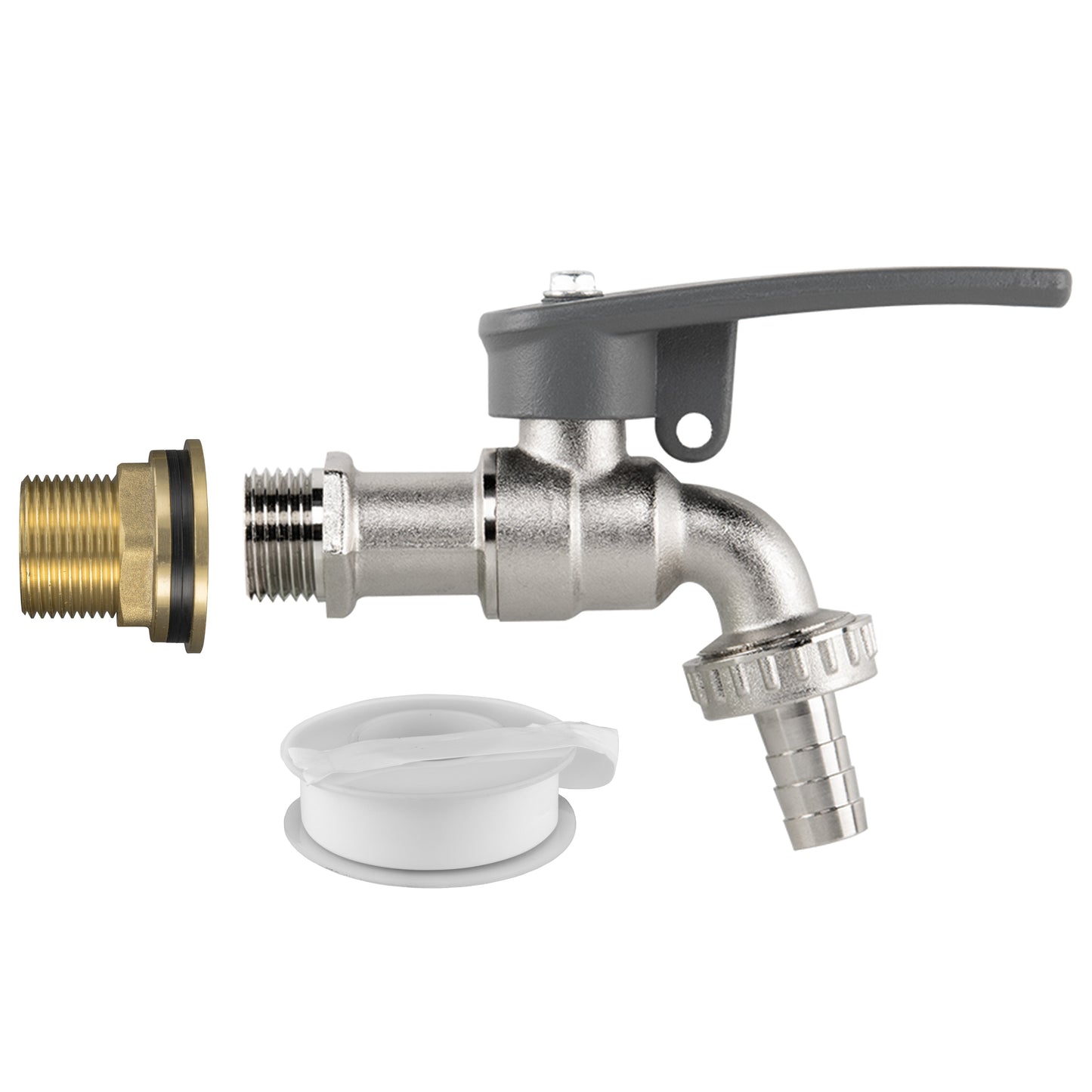 Water Butt Brass Kit 3/4" with Lever Tap Hose Barb and Side Lock and Drill Bit