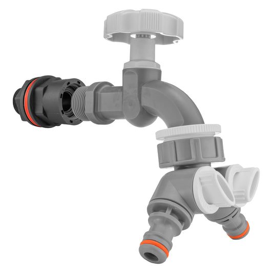 Water Butt Kit 1/2" with Grey Dial Tap + Two-Way Splitter