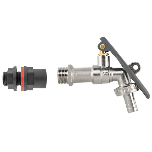 Water Butt Kit 1/2" with Lever Tap Hose Barb and Lever Lock