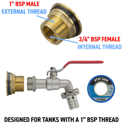Water Butt Brass Kit 1" with Barbed Lever Tap