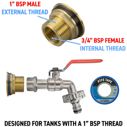 Water Butt Brass Kit 1" with Quick Connect Lever Tap