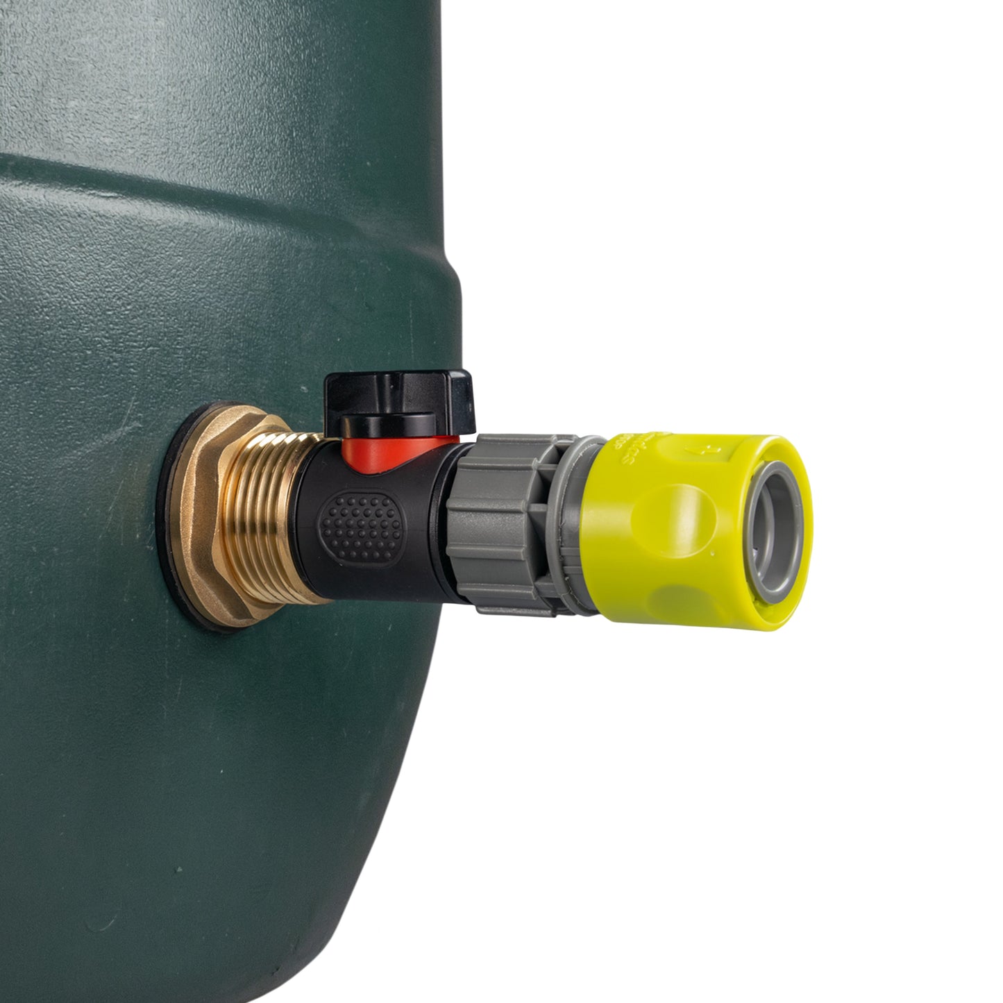 Water Butt Brass Kit 1" with In-Line Valve + Female Quick Connector Lime