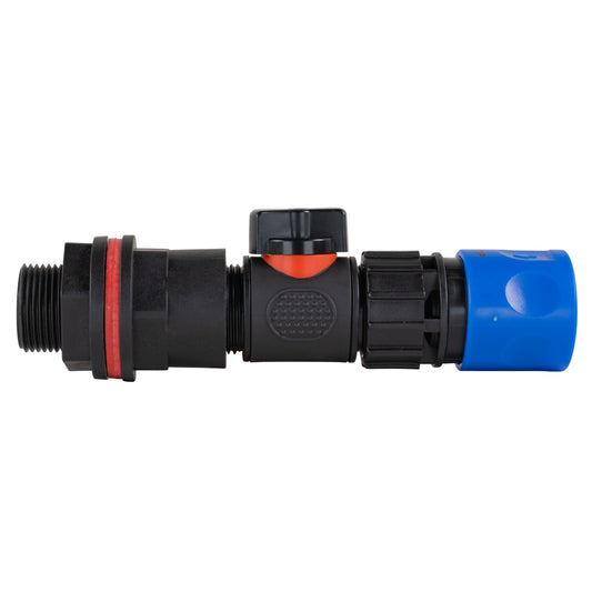Water Butt Kit 3/4" with In-Line Valve + Female Quick Connector Blue