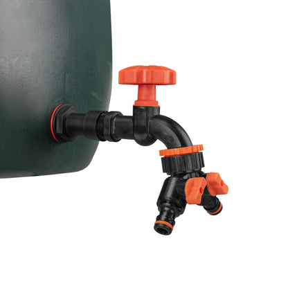 Water Butt Extension Kit 1/2" with Black Dial Tap + Two-Way Splitter
