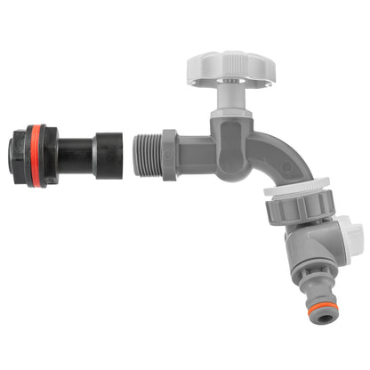Water Butt Extension Kit 1/2" with Grey Dial Tap + Two-Way Splitter and Drill Bit