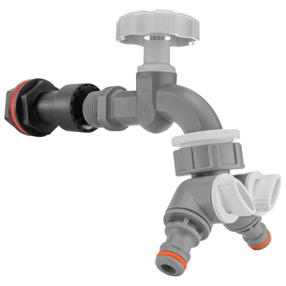 Water Butt Extension Kit 1/2" with Grey Dial Tap + Two-Way Splitter