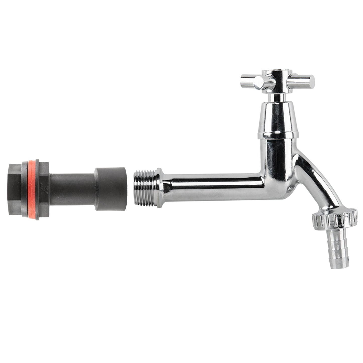 Water Butt Extension Kit 1/2" with Extended Brass Chrome Tap ½” Barb and Drill Bit