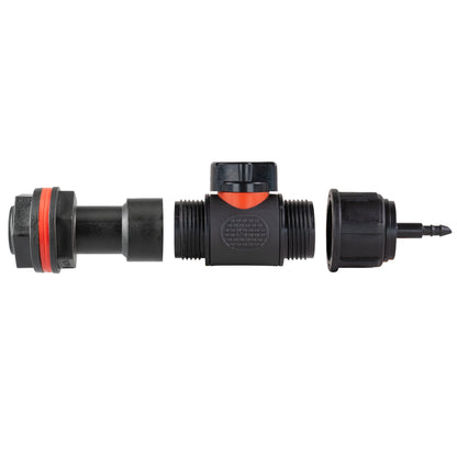 Water Butt Extension Kit 3/4" with In-Line Valve + 4mm Micro Barb and Drill Bit