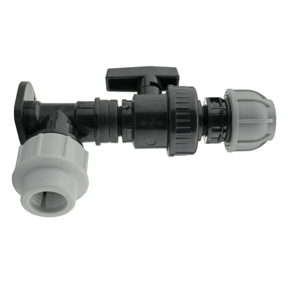 Wall Flange Kit 32mm MDPE + Large Plastic Valve & 32mm MDPE Straight