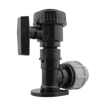 Wall Flange Kit 32mm MDPE + Large Plastic Valve 3/4" BSP