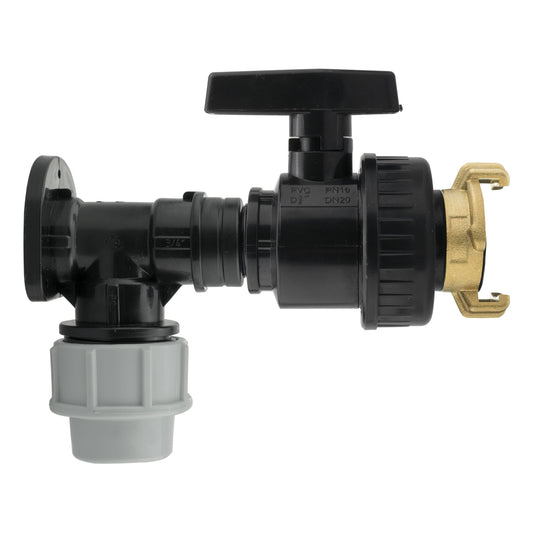 Wall Flange Kit 25mm MDPE + Large Plastic Valve + Geka