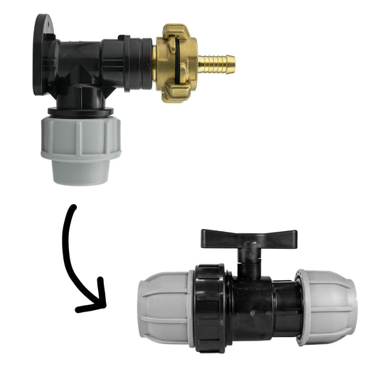 Wall Flange Kit 32mm MDPE + 32mm MDPE Valve + 13mm Barbed Geka Set