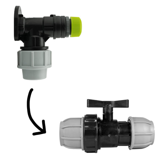Wall Flange Kit 32mm MDPE + 32mm MDPE Valve + Direct Hose Connector