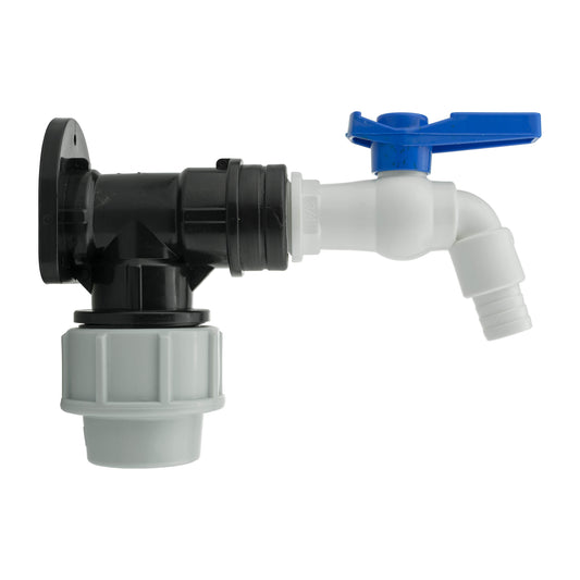 Wall Flange Kit 32mm MDPE + White PVC Tap