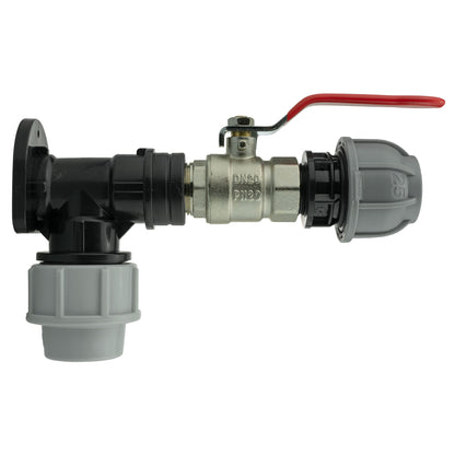 Wall Flange Kit 32mm MDPE + Lever Valve + 25mm MDPE Straight