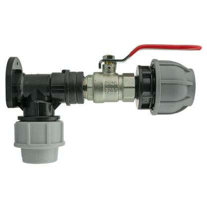 Wall Flange Kit 32mm MDPE + Lever Valve + 32mm MDPE Joiner