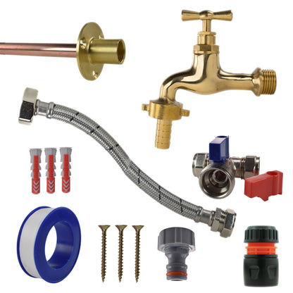 Polished Brass 13mm Barb Tap STANDARD Connection Kit