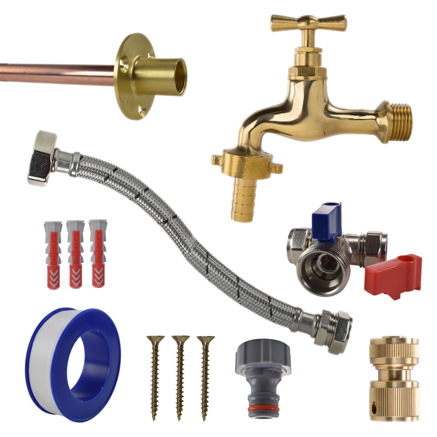 Polished Brass 13mm Barb Tap STANDARD Connection Kit