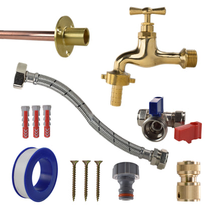 Polished Brass 13mm Barb Tap STANDARD Connection Kit