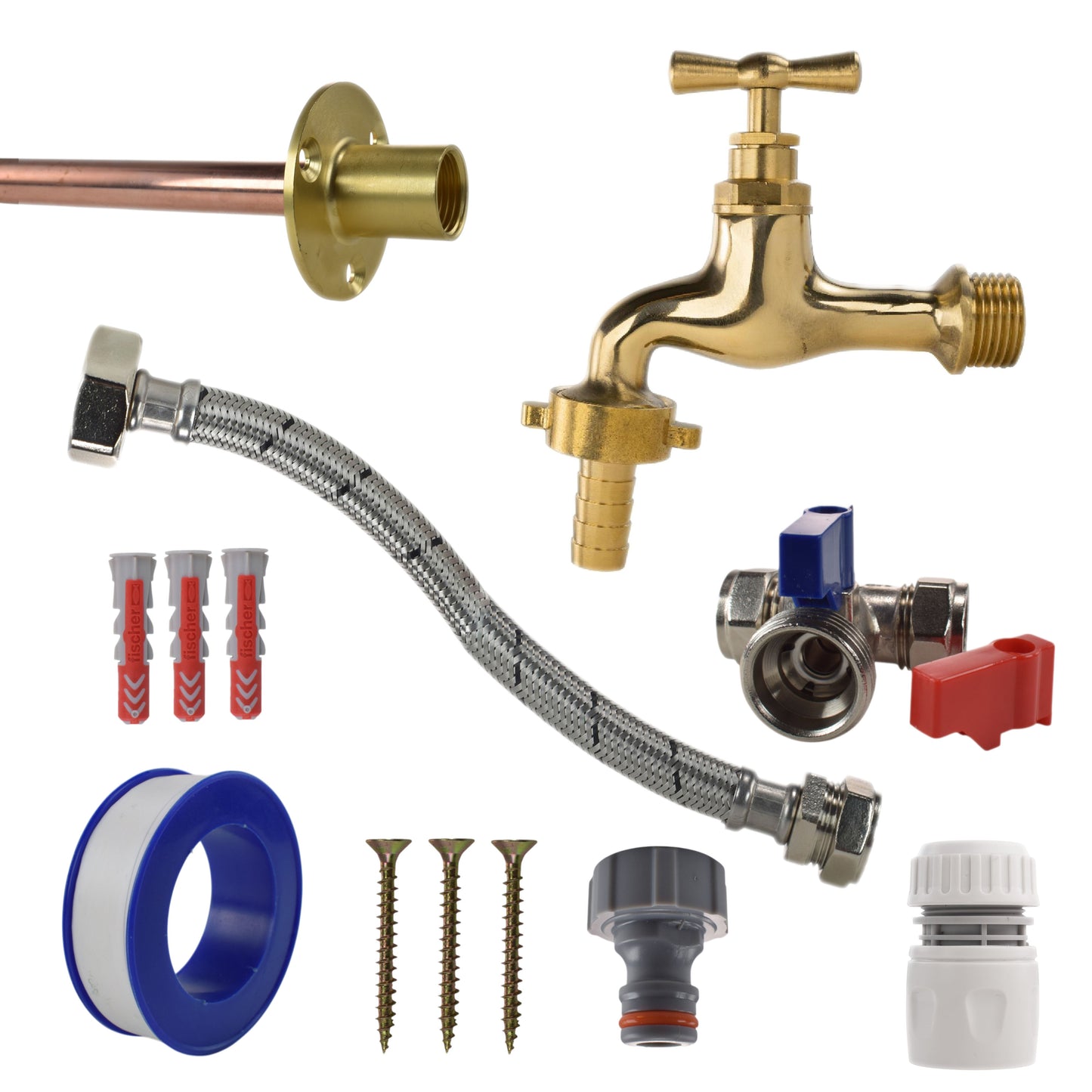 Polished Brass 13mm Barb Tap STANDARD Connection Kit