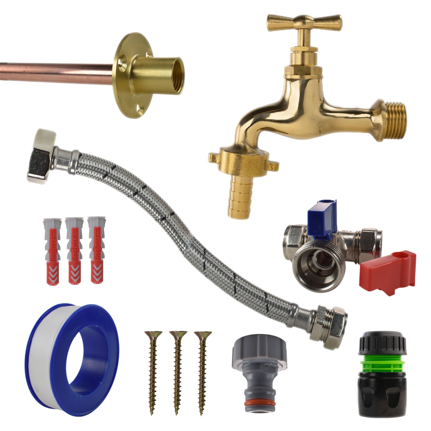 Polished Brass 13mm Barb Tap STANDARD Connection Kit