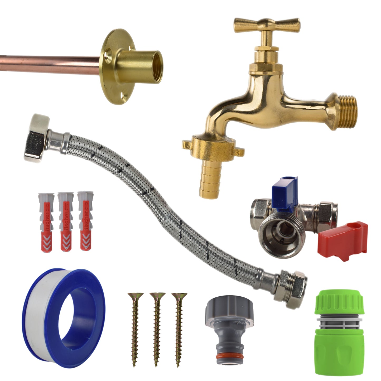 Polished Brass 13mm Barb Tap STANDARD Connection Kit