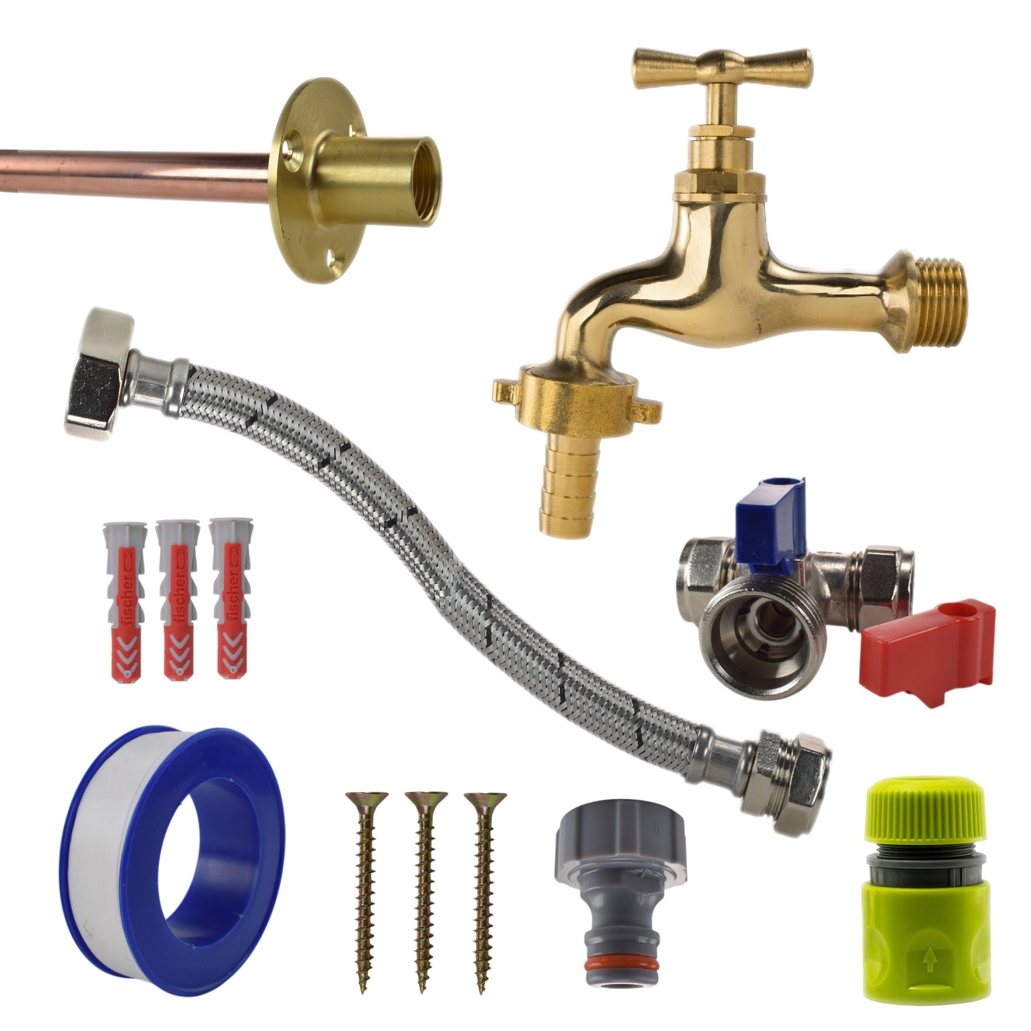 Polished Brass 13mm Barb Tap STANDARD Connection Kit