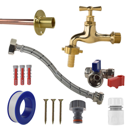 Polished Brass 13mm Barb Tap STANDARD Connection Kit