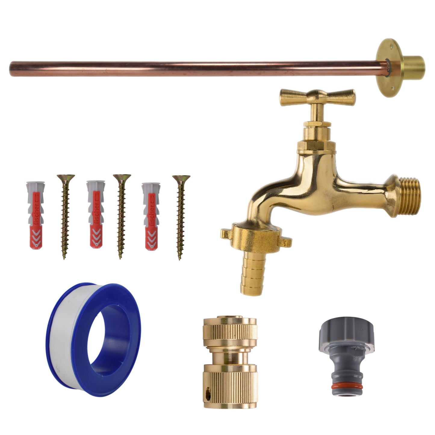 Polished Brass 13mm Barb Tap BASIC Connection Kit