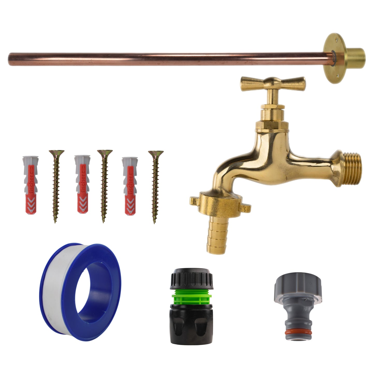 Polished Brass 13mm Barb Tap BASIC Connection Kit