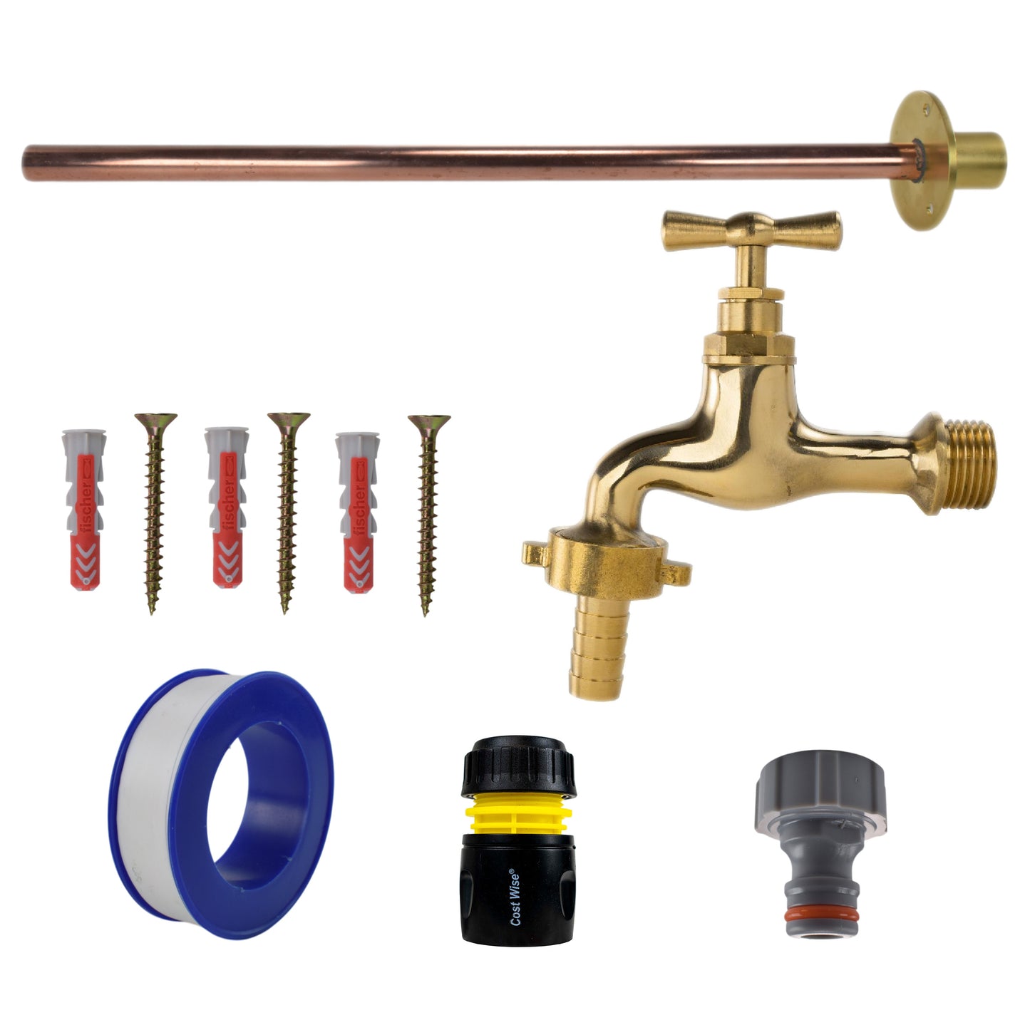 Polished Brass 13mm Barb Tap BASIC Connection Kit