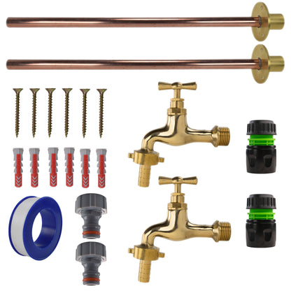 Polished Brass 13mm Barb Tap BASIC Connection Kit x2