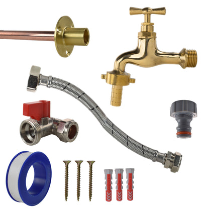 Polished Brass 13mm Barb Tap STANDARD Connection Kit