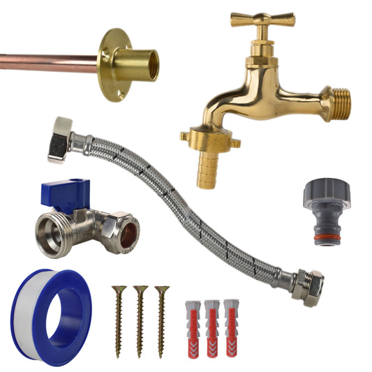 Polished Brass 13mm Barb Tap STANDARD Connection Kit