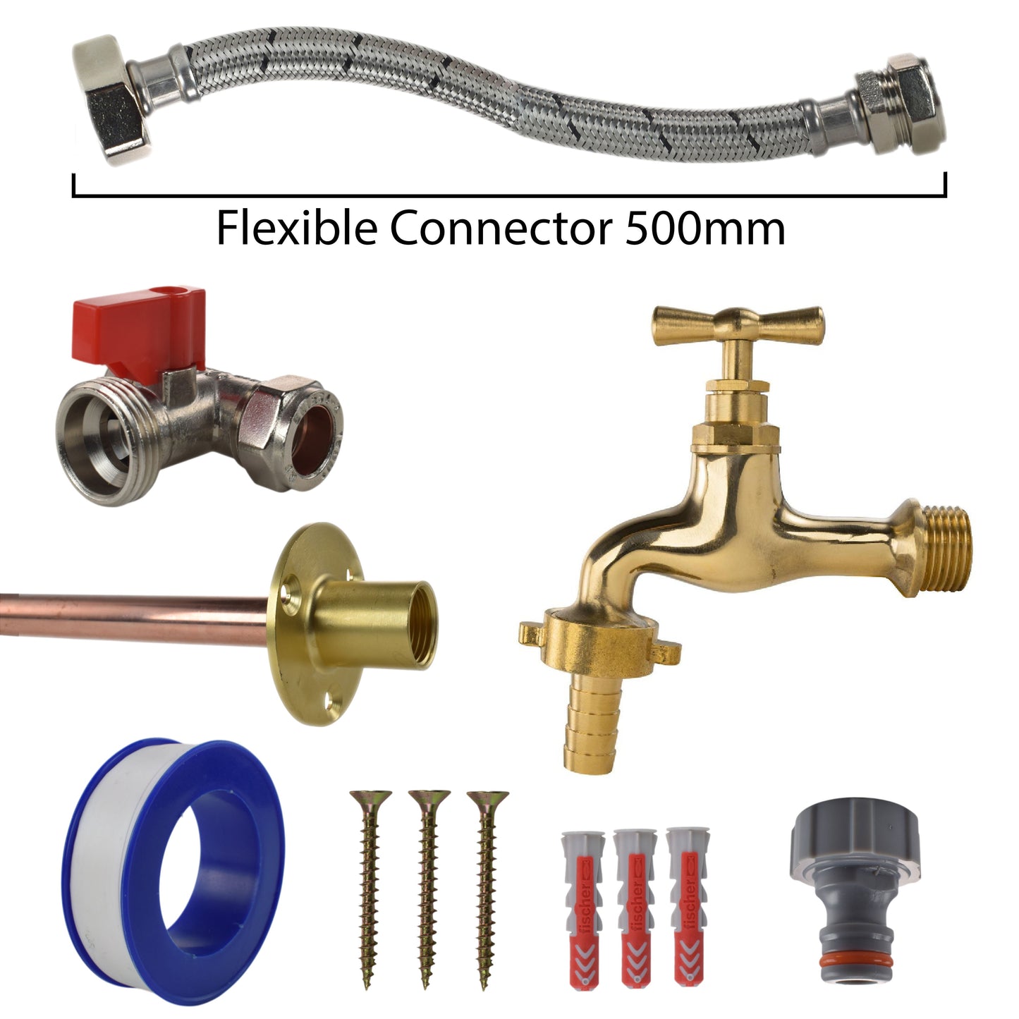 Polished Brass 13mm Barb Tap STANDARD Connection Kit