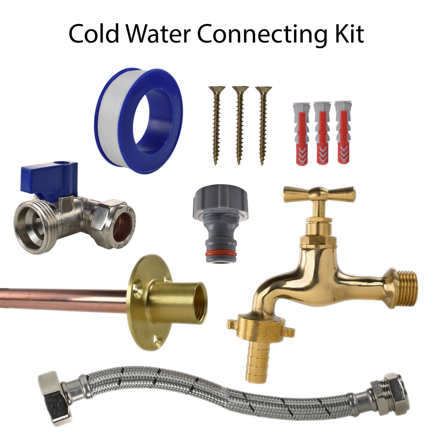 Polished Brass 13mm Barb Tap STANDARD Connection Kit