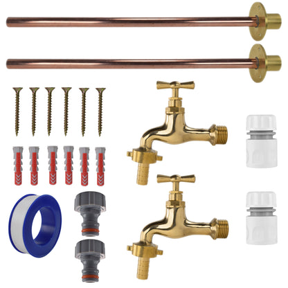 Polished Brass 13mm Barb Tap BASIC Connection Kit x2