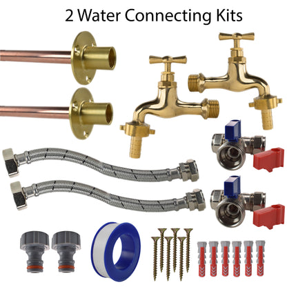 Polished Brass 13mm Barb Tap STANDARD Connection Kit x2