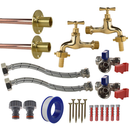 Polished Brass 13mm Barb Tap STANDARD Connection Kit x2