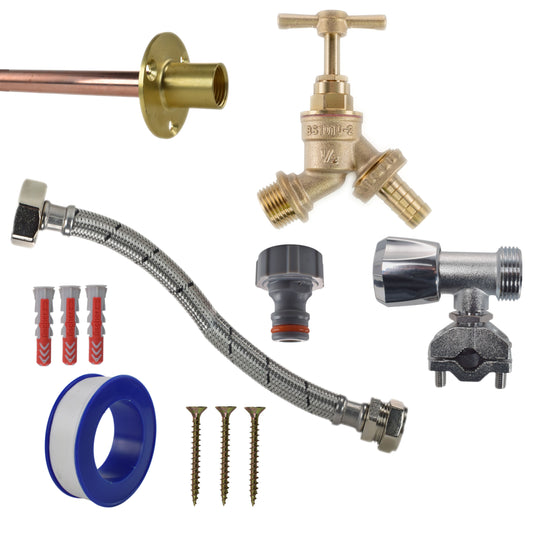 Brass Barbed Bib Tap FULL Connection Kit