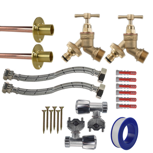 Brass Quick Connect Bib Tap FULL Connection Kit x2