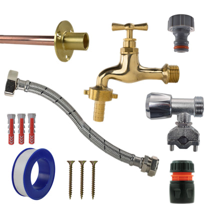 Polished Brass 13mm Barb Tap FULL Connection Kit