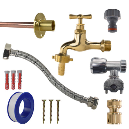 Polished Brass 13mm Barb Tap FULL Connection Kit