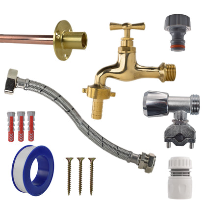 Polished Brass 13mm Barb Tap FULL Connection Kit
