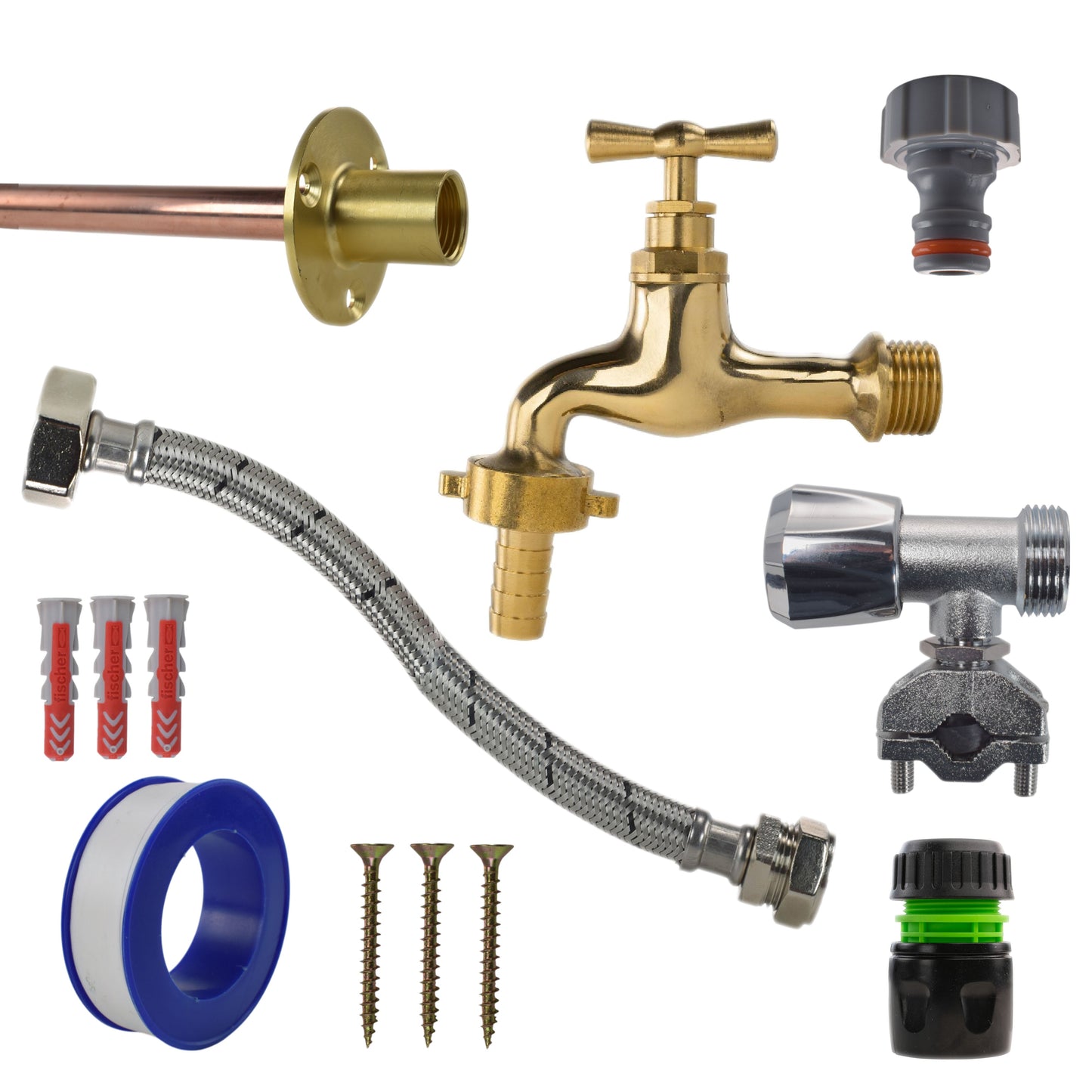 Polished Brass 13mm Barb Tap FULL Connection Kit