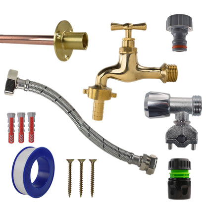Polished Brass 13mm Barb Tap FULL Connection Kit