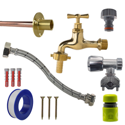Polished Brass 13mm Barb Tap FULL Connection Kit